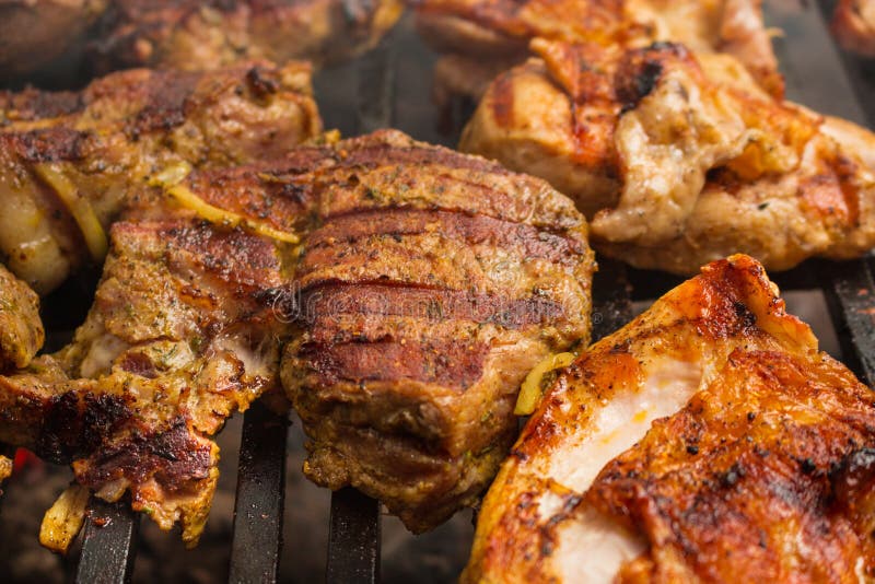 Pork Steaks Roast on a Large Grill Stock Image Image of pork, beef