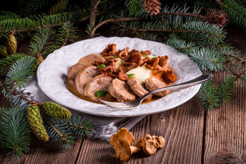 Pork Tenderloin with Chanterelle Sauce Stock Photo Image of