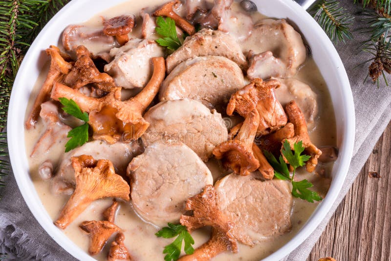 Pork Tenderloin with Chanterelle Sauce Stock Photo Image of lunch