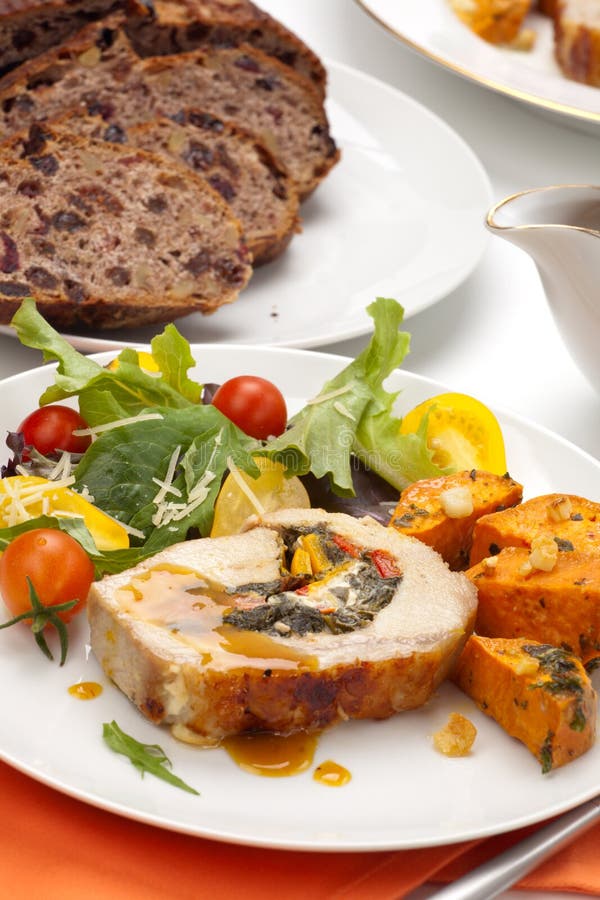 Pork Tenderloin Roulade and Salad Stock Photo Image of bread, roasted