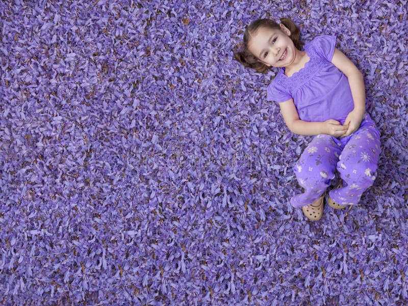 Porpora di menzogne della ragazza di fiori fotografia stock libera da diritti