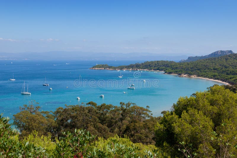 Bucht der Insel Porquerolles, Frankreich stockbild