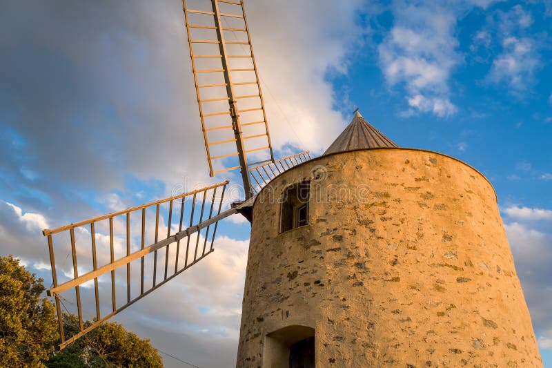 Porquerolles island landmark - old windmill at the hill above the town.