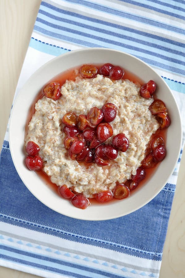 Porridge with Cherries for Breakfast Stock Image Image of horizontal