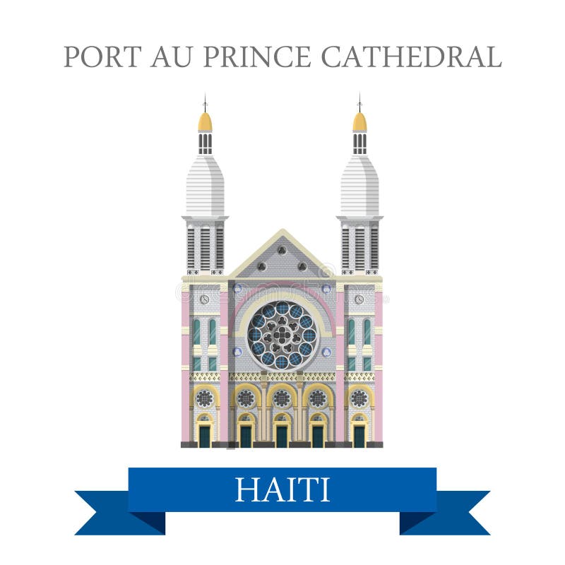Port au Prince Cathedral in Haiti flat vector illu vector illustration.