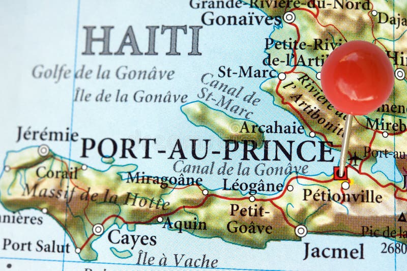 Port-Au-Prince and Haiti on a map with pin. Port-Au-Prince and Haiti on a map with pin.