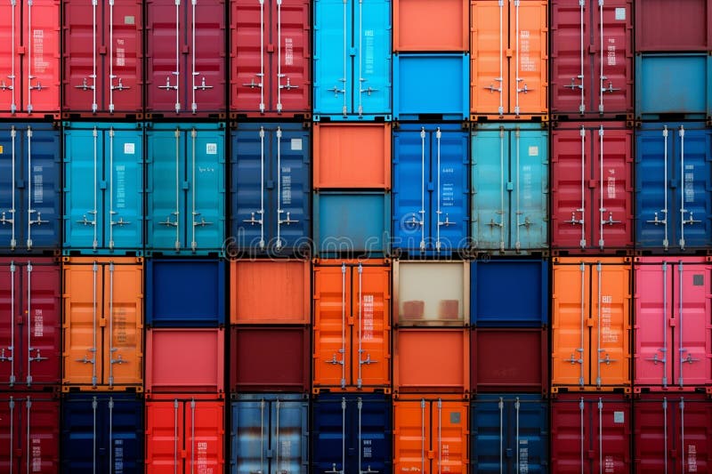 Export shipping cargo containers trade background terminal stacking commercial storage AI generated. Export shipping cargo containers trade background terminal stacking commercial storage AI generated