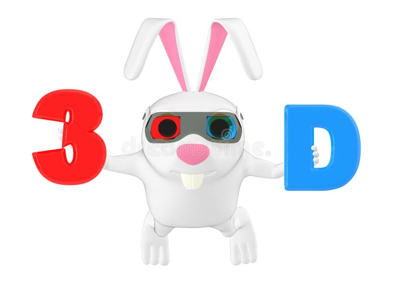port de lapin du caractère 3d lunettes cyan rouges et tenir les lettres 3D avec la couleur rouge et cyan respectivement illustration stock port de lapin du caractère 3d lunettes cyan rouges et tenir les lettres 3D avec la couleur rouge et cyan respectivement illustration stock