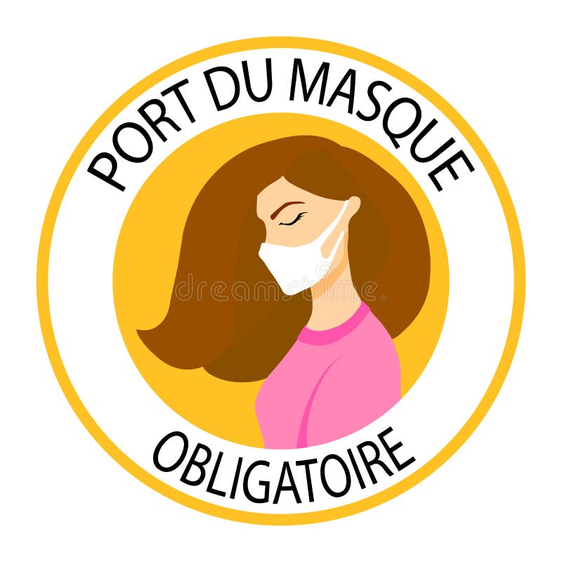 Port Du Masque Obligatoire. Translation: `Wearing Mask is Mandatory`. Mask  Required French Version. Woman Wearing Mask. New Normal Stock Vector -  Illustration of french, instruction: 199888649