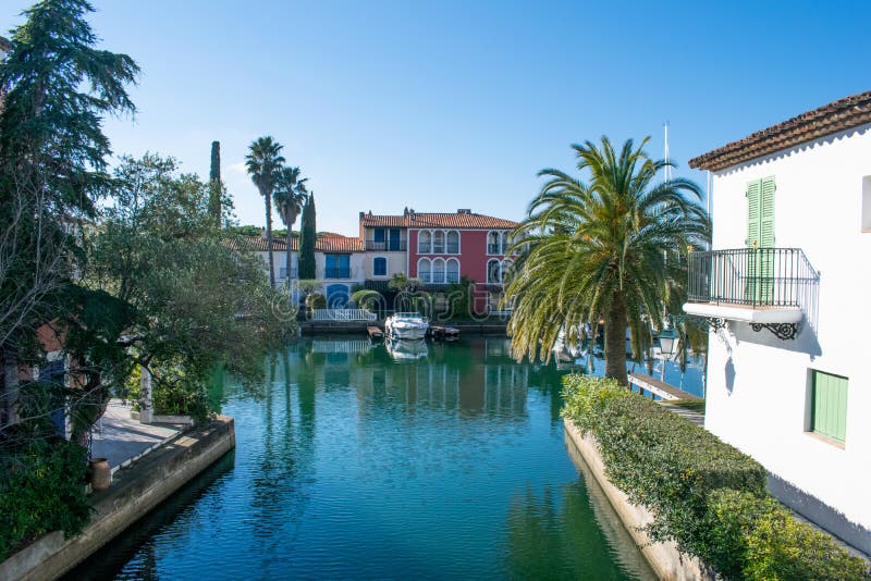 Port Grimaud Hotels Boats and River with Palm Tree Editorial Stock ...