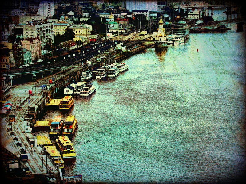 River port - grunge vintage photo. River port - grunge vintage photo