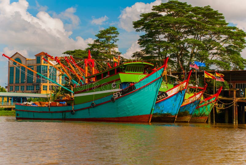 The Port with the Ships. Sarawak River. Kuching, Borneo, Malaysia