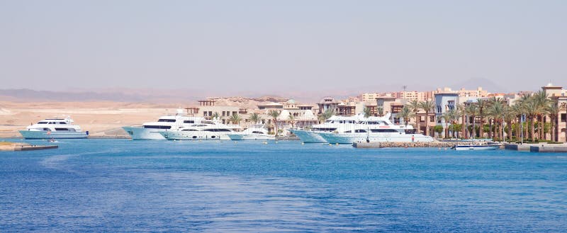 Port with stunning luxurious white yachts, Egypt