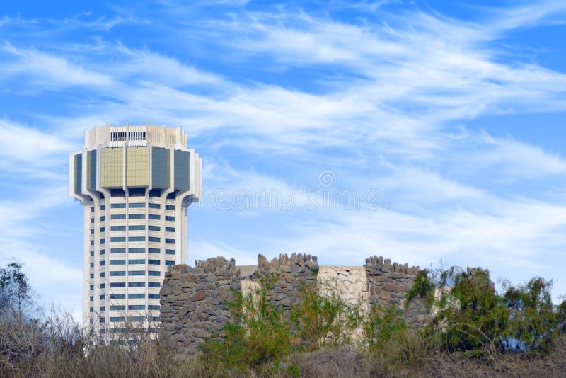Port tower and ancient Statue in Jeddah royalty free stock images