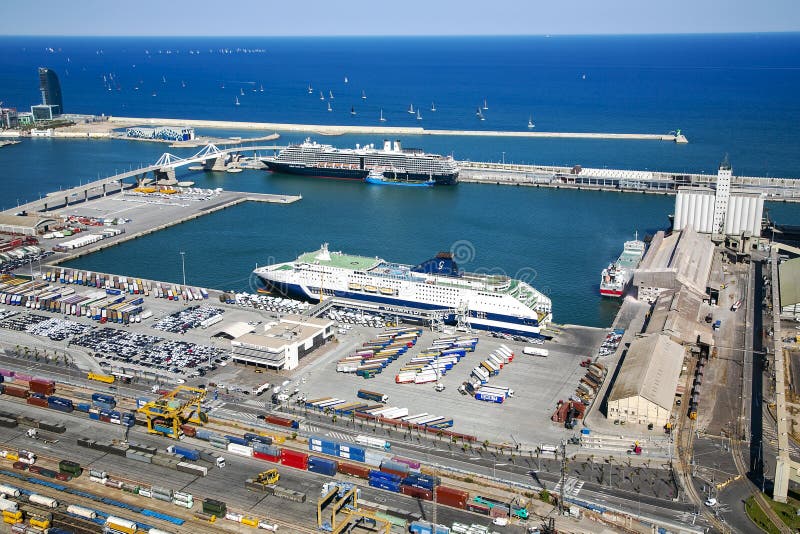 Port Vell with a Huge Cargo and Passenger Terminals at Barcelona ...