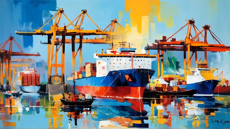 Port vibrant une symphonie colorée d'expédition illustration de vecteur