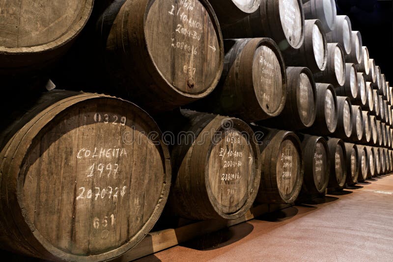 Port wine ages in barrels in cellar stock images Port wine ages in barrels in cellar stock images