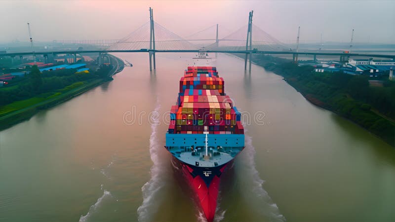 Porta-contentores ou negócio de transporte de carga logística importação e exportação de mercadorias por navio-contentor a céu abe