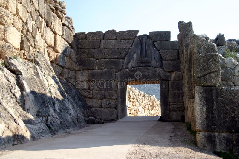 The lion's gate at the Mycenae archeology site. The lion's gate at the Mycenae archeology site.