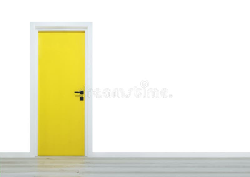 Porta gialla su fondo bianco e sulla parete di legno royalty illustrazione gratis Porta gialla su fondo bianco e sulla parete di legno royalty illustrazione gratis