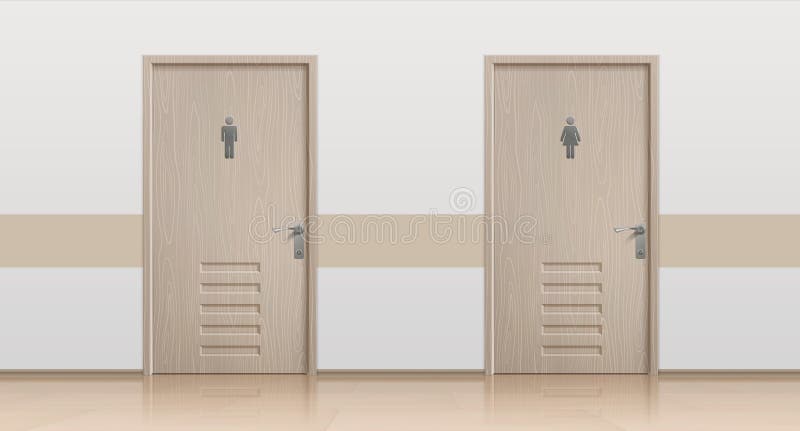 Portabagagli. allacciamento realistico degli interni con porte per il bagno per i visitatori di uomini e donne. entrata di un gabi