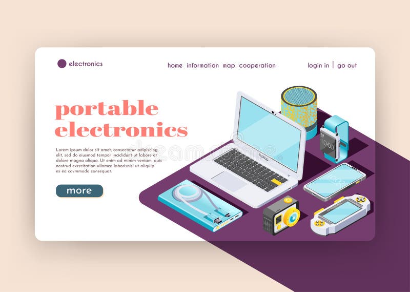 Portable Electronics Isometric Landing Page royalty free illustration Portable Electronics Isometric Landing Page royalty free illustration