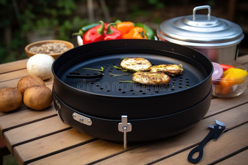 Portable Grill with Lid for Easy and Safe Cooking Stock Image Image