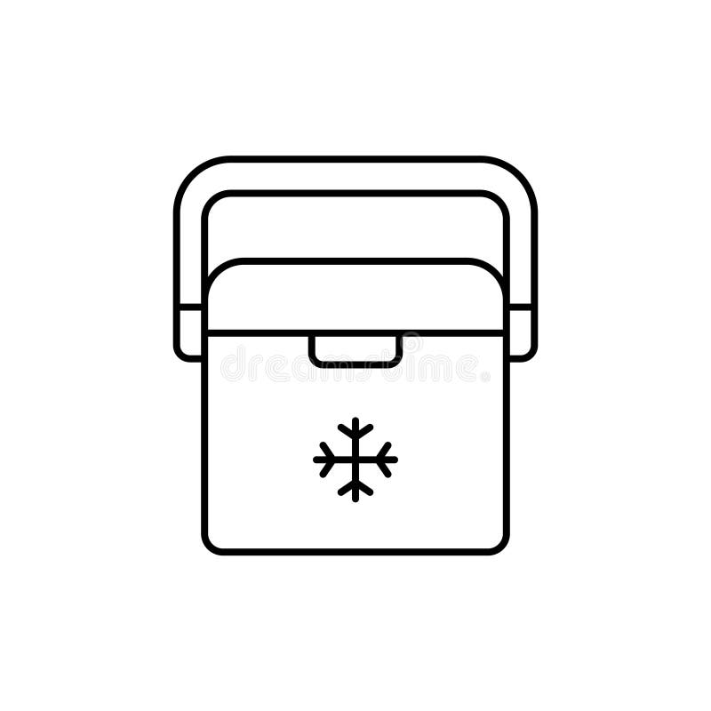 Portable Refrigerator Cooler, ice box. Linear icon of auto container for camping, picnic, barbecue. Black simple pictogram of plastic thermobox with handle. Contour isolated vector on white background