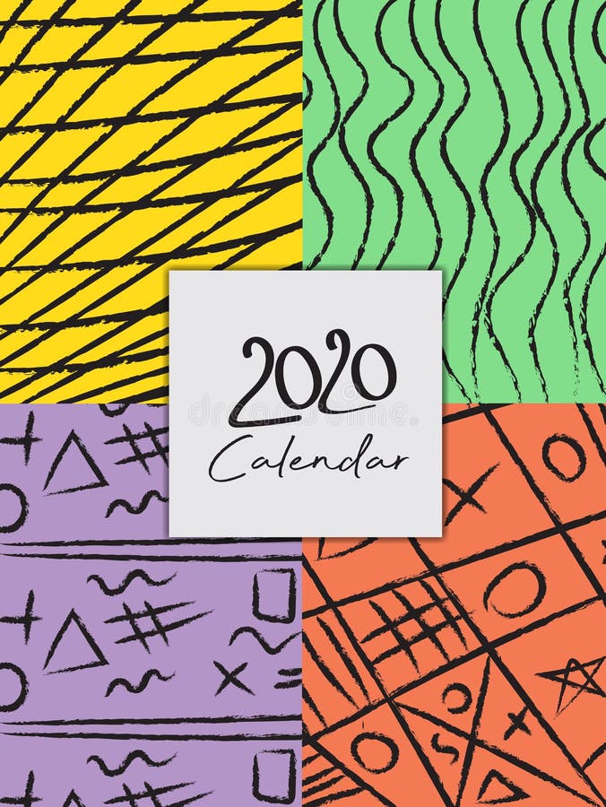 Portada Calendario 2020 de plantilla vectorial, fondo de estilo memphis pastel, portada de libros stock de ilustración Portada Calendario 2020 de plantilla vectorial, fondo de estilo memphis pastel, portada de libros stock de ilustración