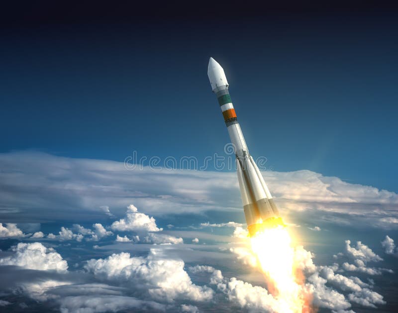 Carrier Rocket Take Off. Realistic 3D Scene. Carrier Rocket Take Off. Realistic 3D Scene.