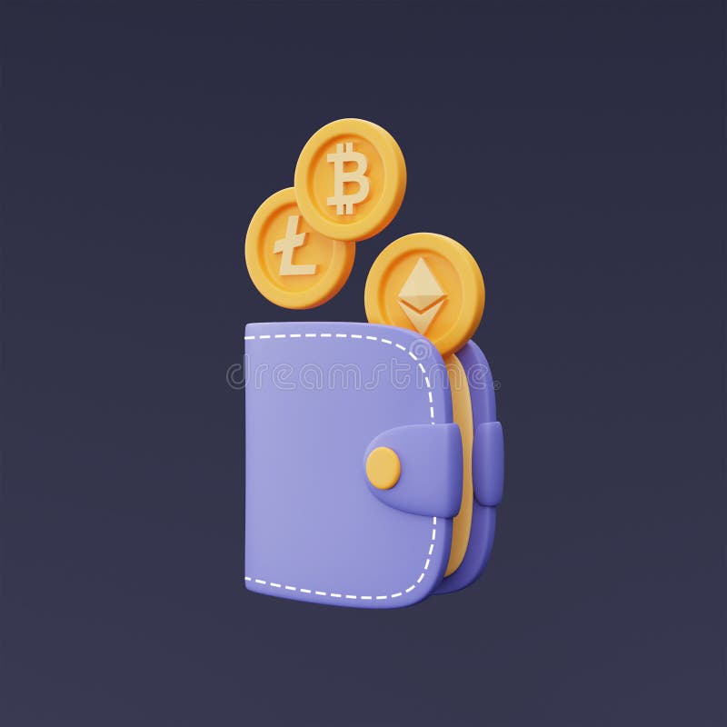 Portafogli cripto con monete d'oro bitone di litecoina di etero 3d rendering illustrazione vettoriale