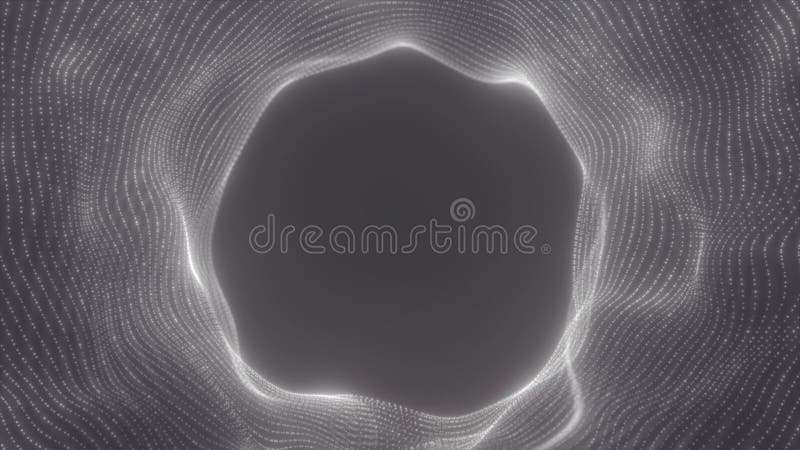 Portail lumineux abstrait avec des points blancs comme des ondulations lisses formant un vortex circulaire sur fond sombre illustration de vecteur