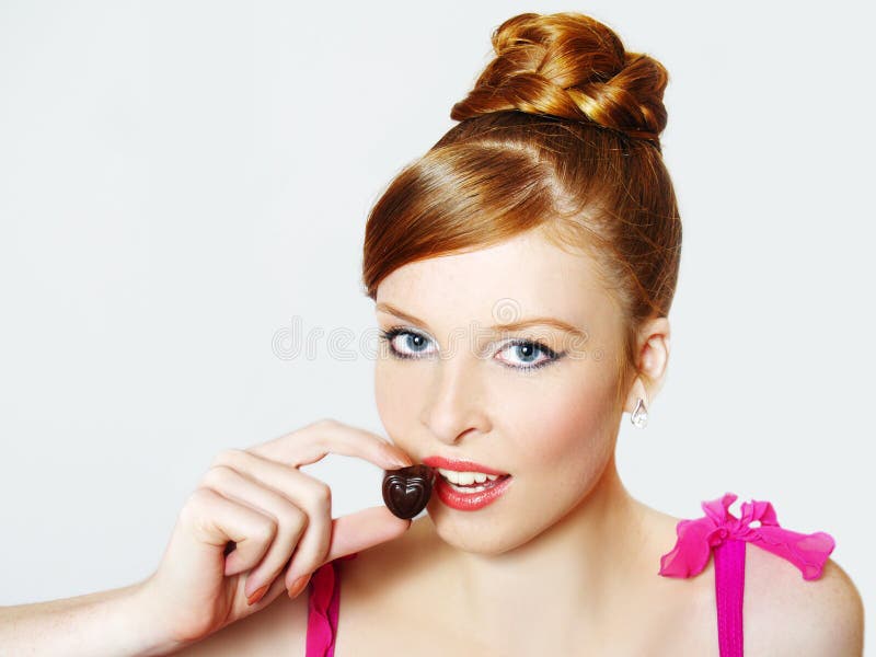 Portait Of Sweet Girl With Chocolate Stock Image Image Of Hungry Attractive 11893755 