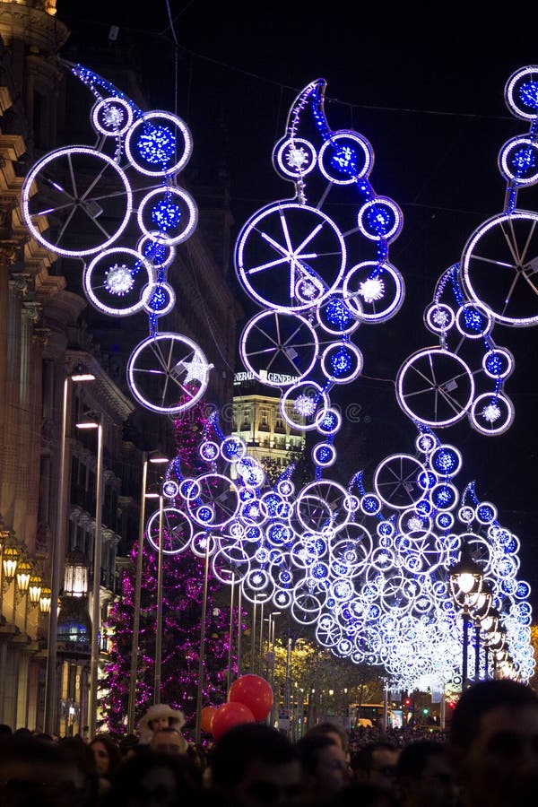 Portal Del Angel in Barcelona Decorated with Christmas Lights ...