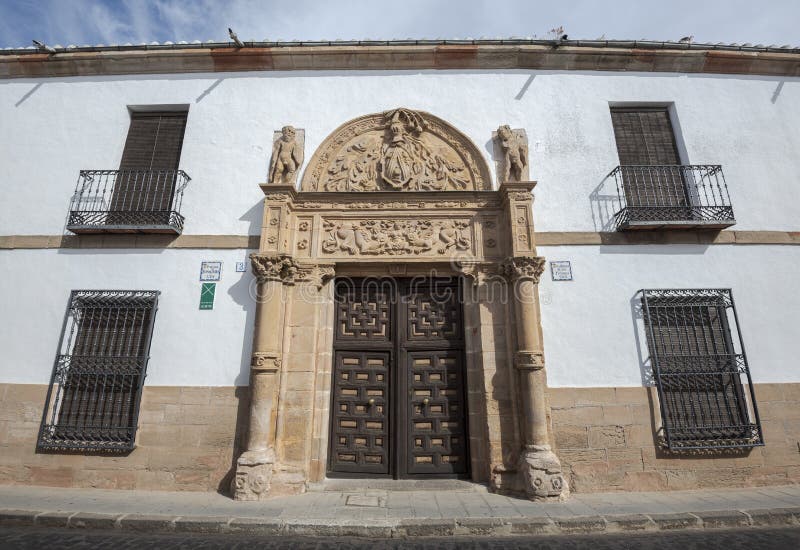 ALMAGRO, SPAIN – OCTOBER 11, 2021: Portal of Juan de Juren. It belonged to the palace-house of Juan de Juren and is an important and beautiful renaissance piece. ALMAGRO, SPAIN – OCTOBER 11, 2021: Portal of Juan de Juren. It belonged to the palace-house of Juan de Juren and is an important and beautiful renaissance piece