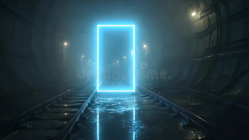 Portale neonistico futuristico nel tunnel buio royalty illustrazione gratis