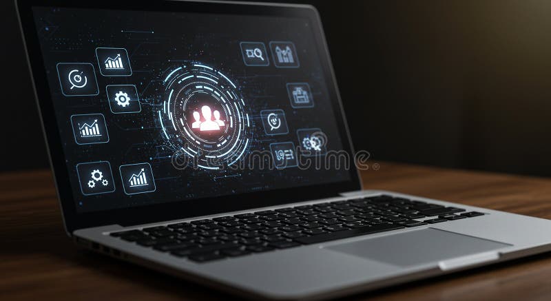 Portatile che visualizza un'interfaccia digitale del dashboard sullo schermo generata illustrazione vettoriale