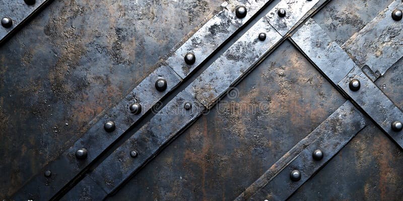 Porte metalliche antiche con rivetti lavori di ferro dettagliati e fondo architettonico di trama usurata illustrazione vettoriale