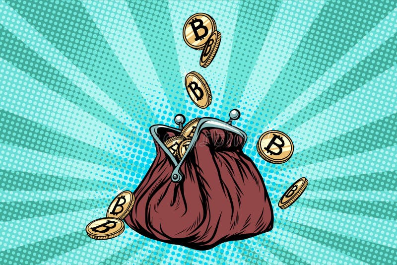 Portfel z bitcoin, crypto walutą i elektronicznym pieniądze ilustracja wektor