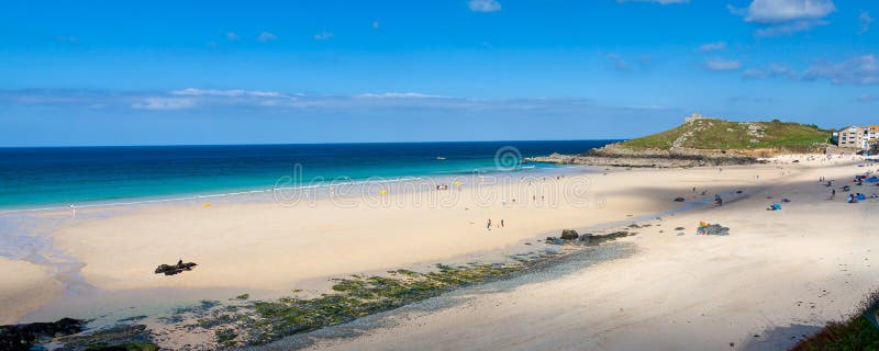 Porthmeor Beach St Ives Cornwall England. Beautiful golden sandy beach at Porthmeor Beach St Ives Cornwall England UK Europe