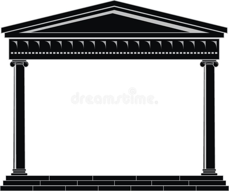 Illustration of architectural element - Portico (Colonnade), an ancient temple: black, isolated vector, white background. Illustration of architectural element - Portico (Colonnade), an ancient temple: black, isolated vector, white background