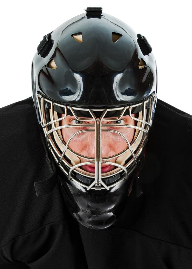 Portiere del hokey di ghiaccio immagini stock libere da diritti Portiere del hokey di ghiaccio immagini stock libere da diritti