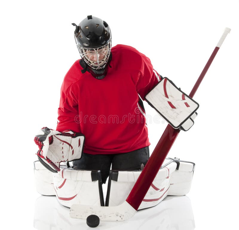Portiere del hokey di ghiaccio fotografia stock Portiere del hokey di ghiaccio fotografia stock