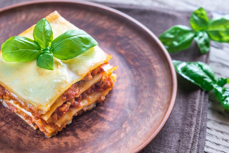 Portion of classic lasagne stock photo. Image of lasagna 76345888