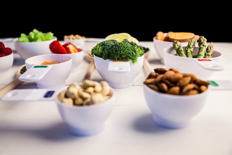 Portion Cups and Spoons of Healthy Ingredients Stock Image Image of