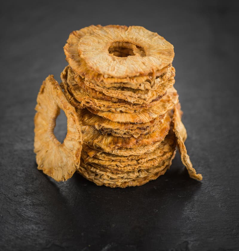 Portion of Dried Pineapple Rings on a Slate Slab Stock Image Image of