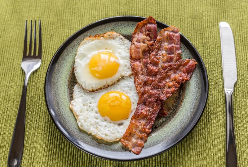 Portion of Fried Eggs with Bacon Stock Image Image of lunch, domestic