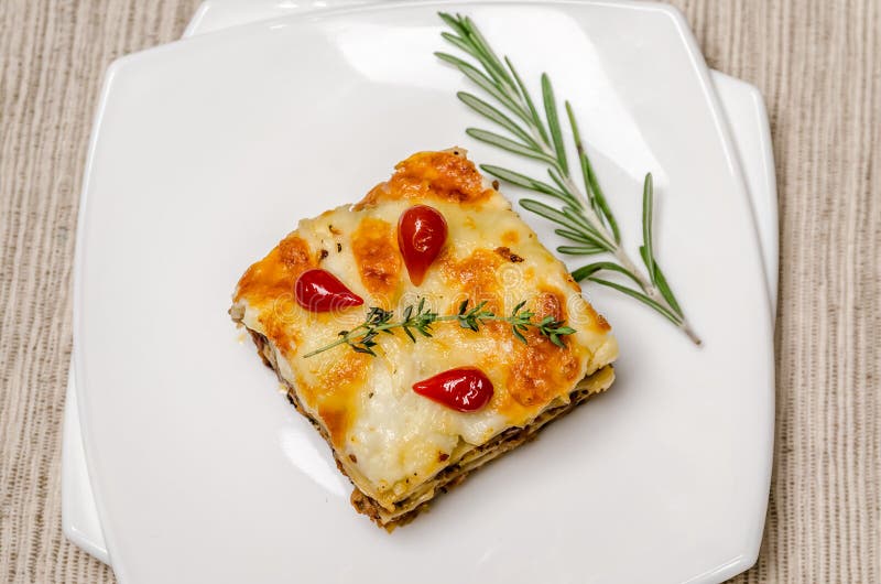 Portion of Lasagna on the Square Plate Stock Image Image of classic