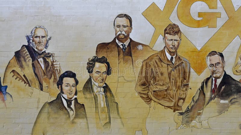 Portion of a Mural by Jorge D`Soria depicting famous freemason`s throughout the history of the United States.