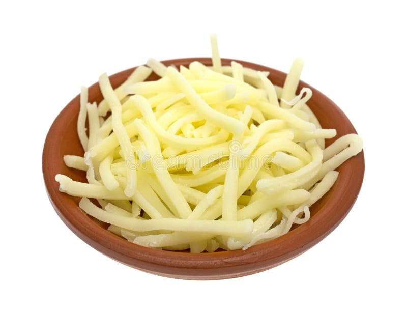 Portion of Natural White Mild Cheddar Cheese in Bowl Stock Photo
